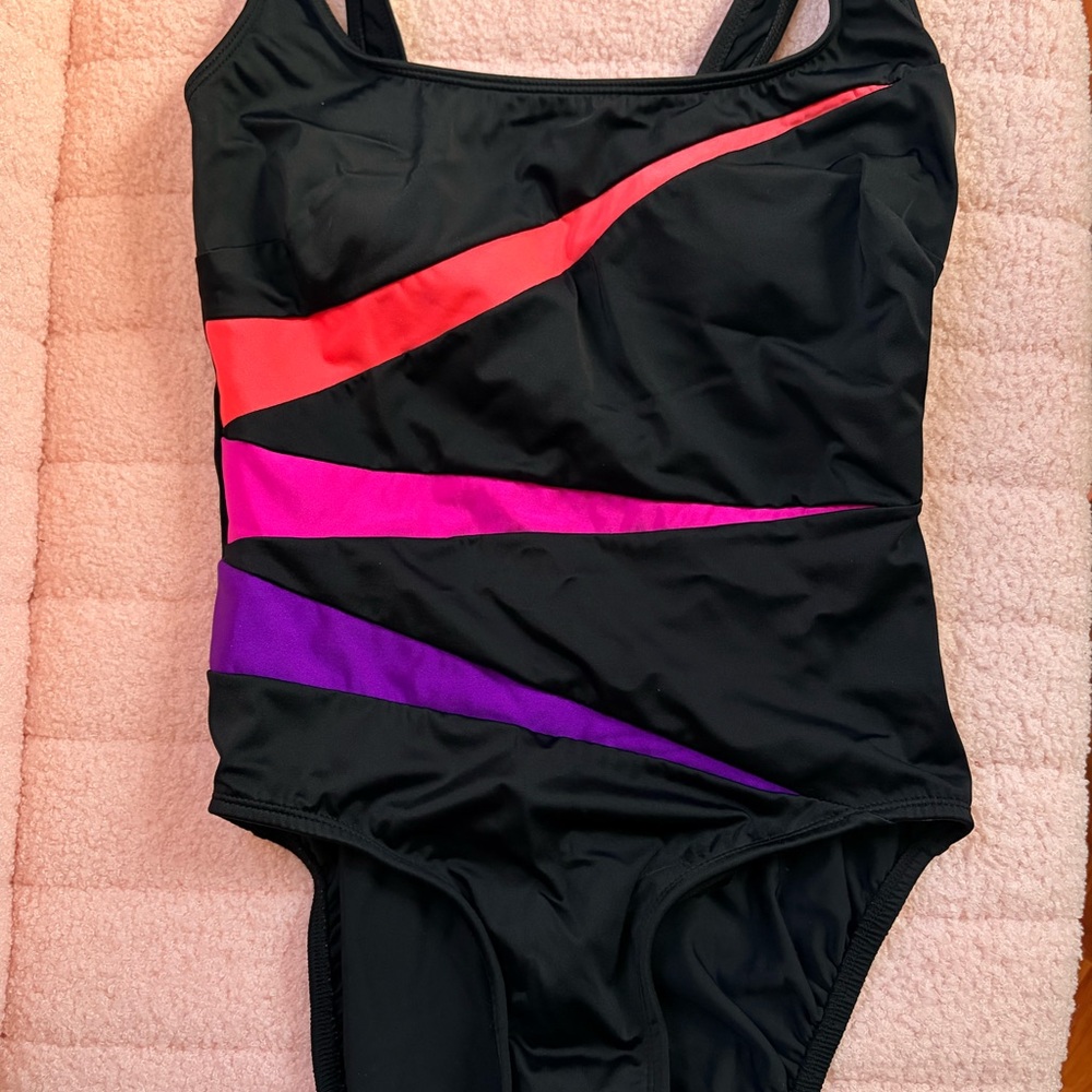 Black Swimsuit with Pink and Purple Accents